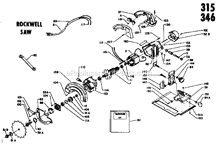 Porter Cable J-315 (Type 1) Rockwell Saw Power Tool Page A Diagram